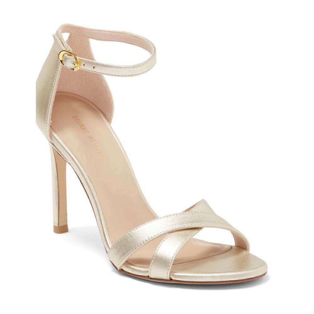 Stuart Weitzman Nudistsong Metallic Cross Ankle Strap Sandal